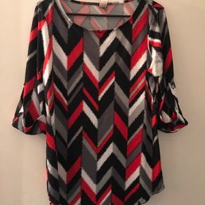 ❄EUC Boat Neck Herring Bone Patterned 3/4 Sleeve Top